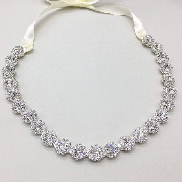 Crystal Bridal Headband Silver Wedding Hair Jewelry for Brides and Bridesmaids main image 5